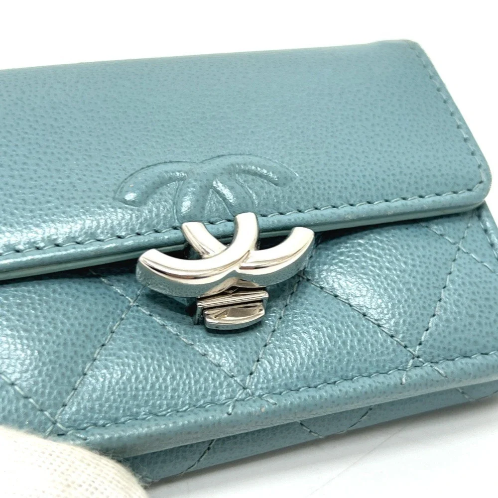 CHANEL Blue Leather Logo Wallet